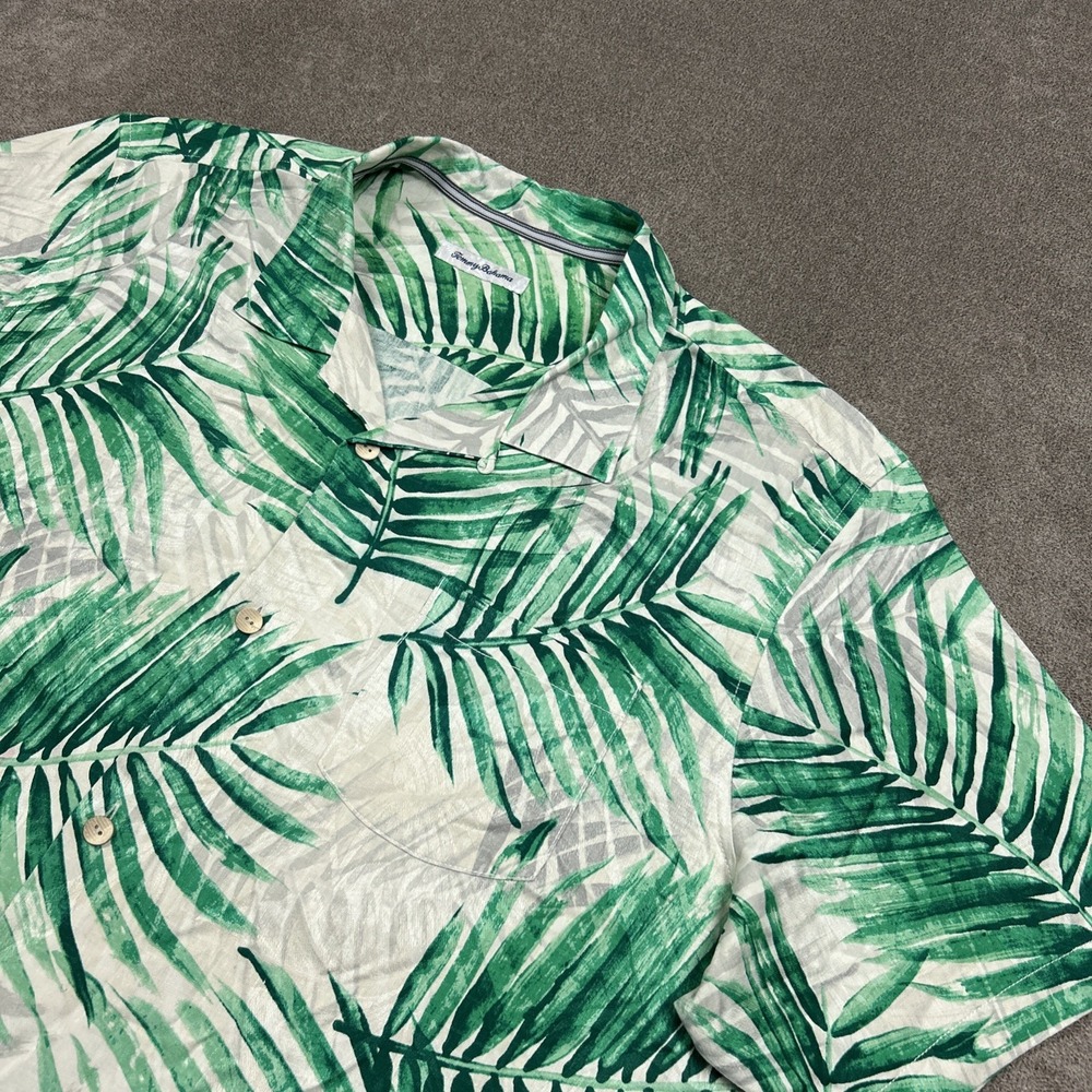 Tommy Bahama Hawaiian Shirt Mens 2XL 100% Silk Palm Loop Collar Button Aloha